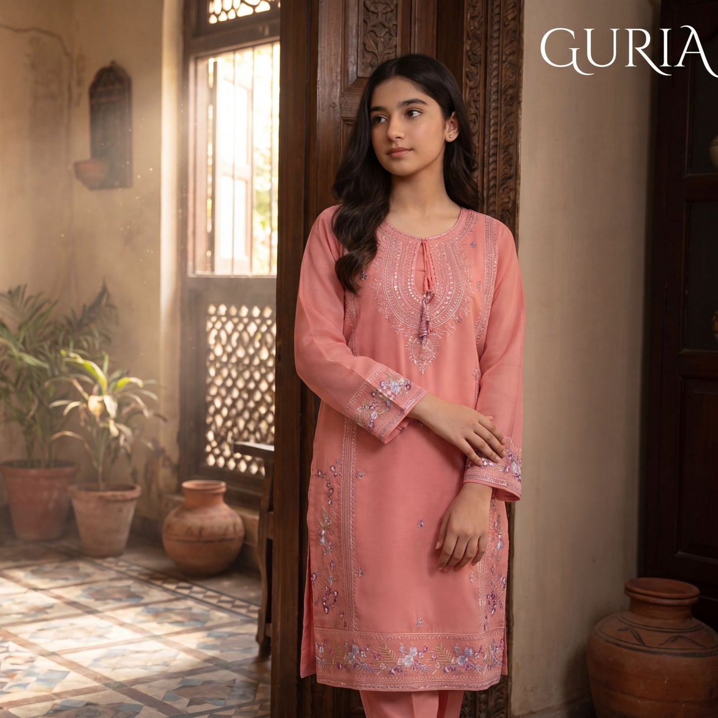 2-Piece Festive Set The Coral Radiance Embroidered