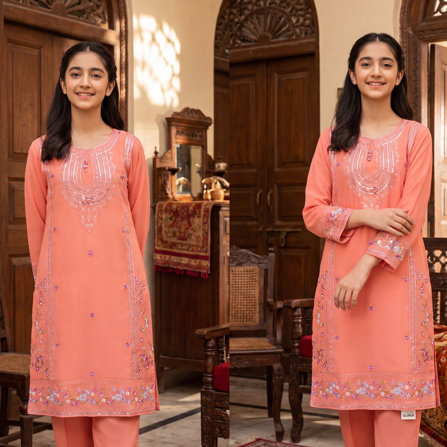 2-Piece Festive Set The Coral Radiance Embroidered