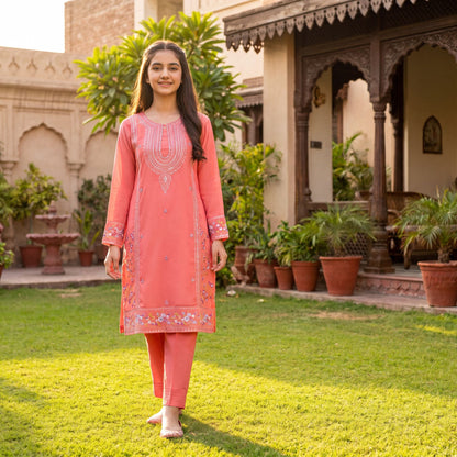 2-Piece Festive Set The Coral Radiance Embroidered