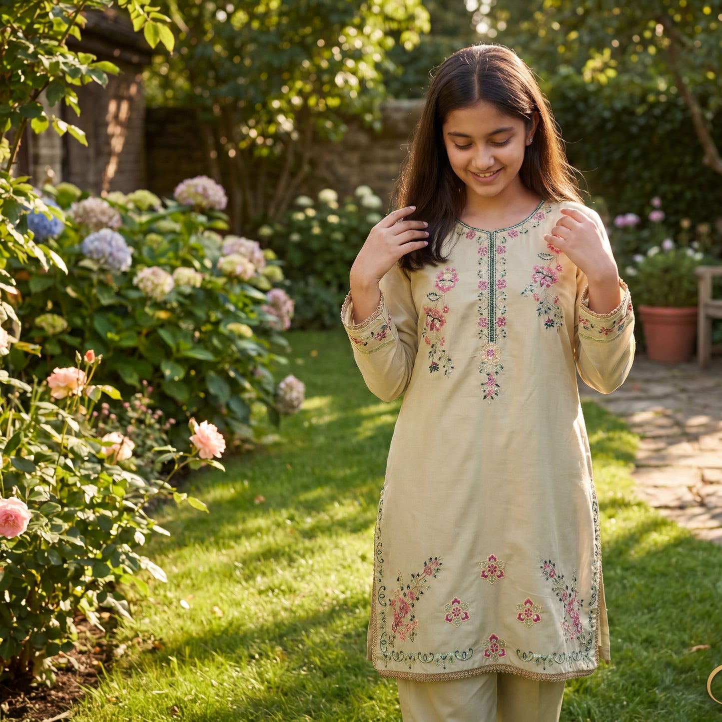 2-Piece Suit The Spring Blossom Beige Embroidered