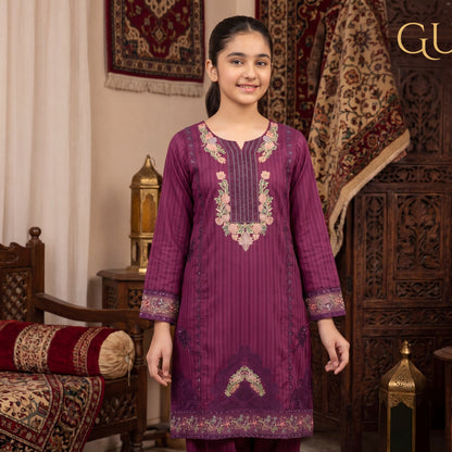 ESHA- Royal Plum Floral Embroidered 2-Piece Set (The Guria Signature)