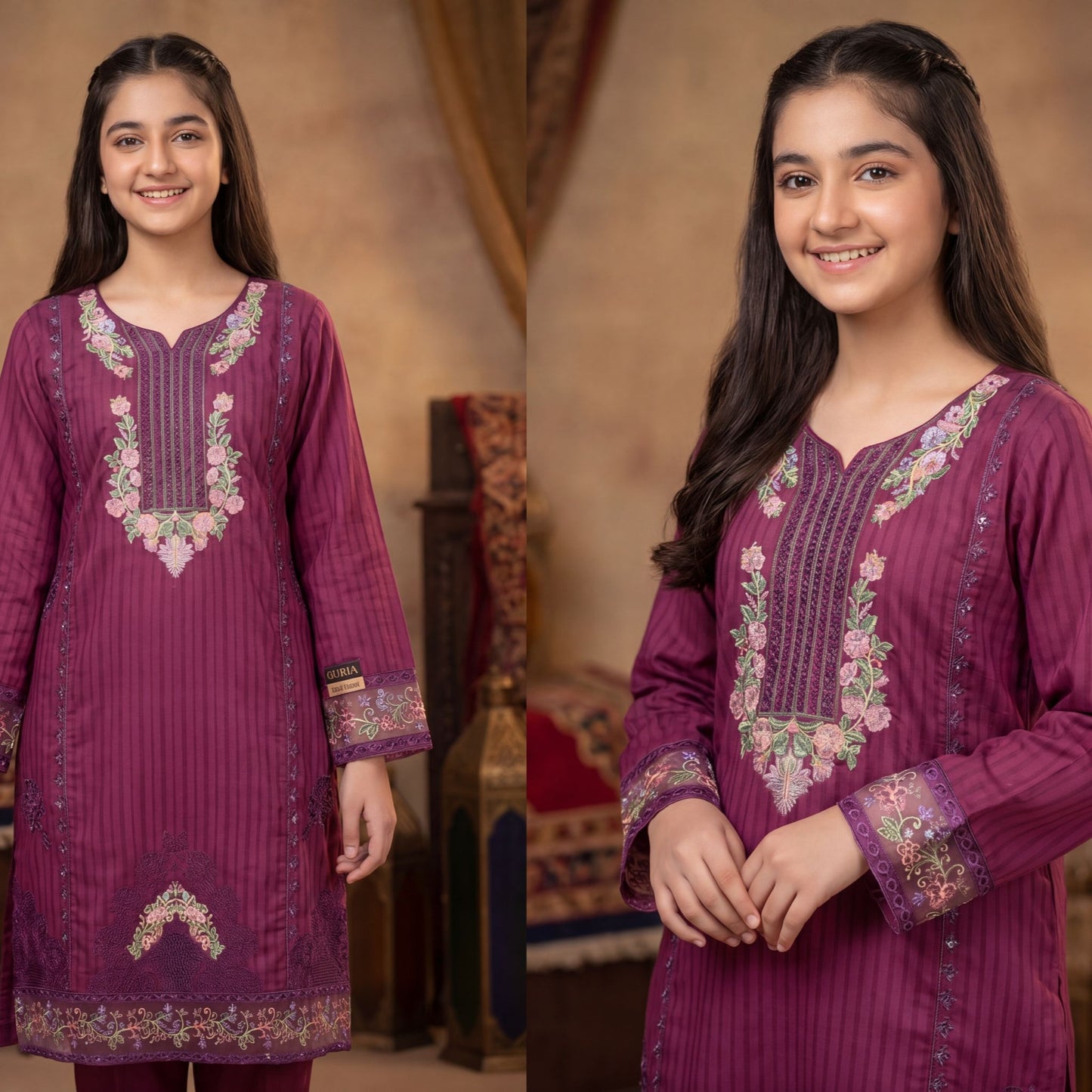 ESHA- Royal Plum Floral Embroidered 2-Piece Set (The Guria Signature)