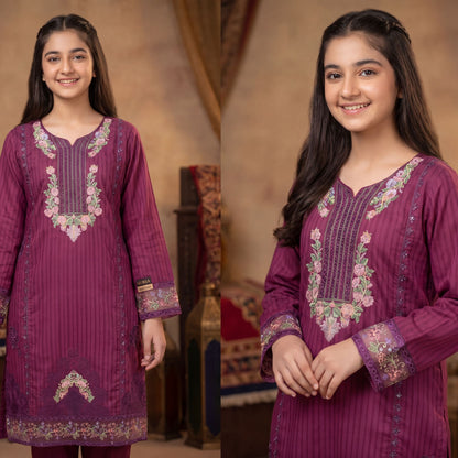 ESHA- Royal Plum Floral Embroidered 2-Piece Set (The Guria Signature)