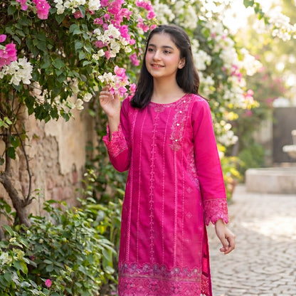 Vibrant Fuchsia Embroidered Tunic 2 Piece Set