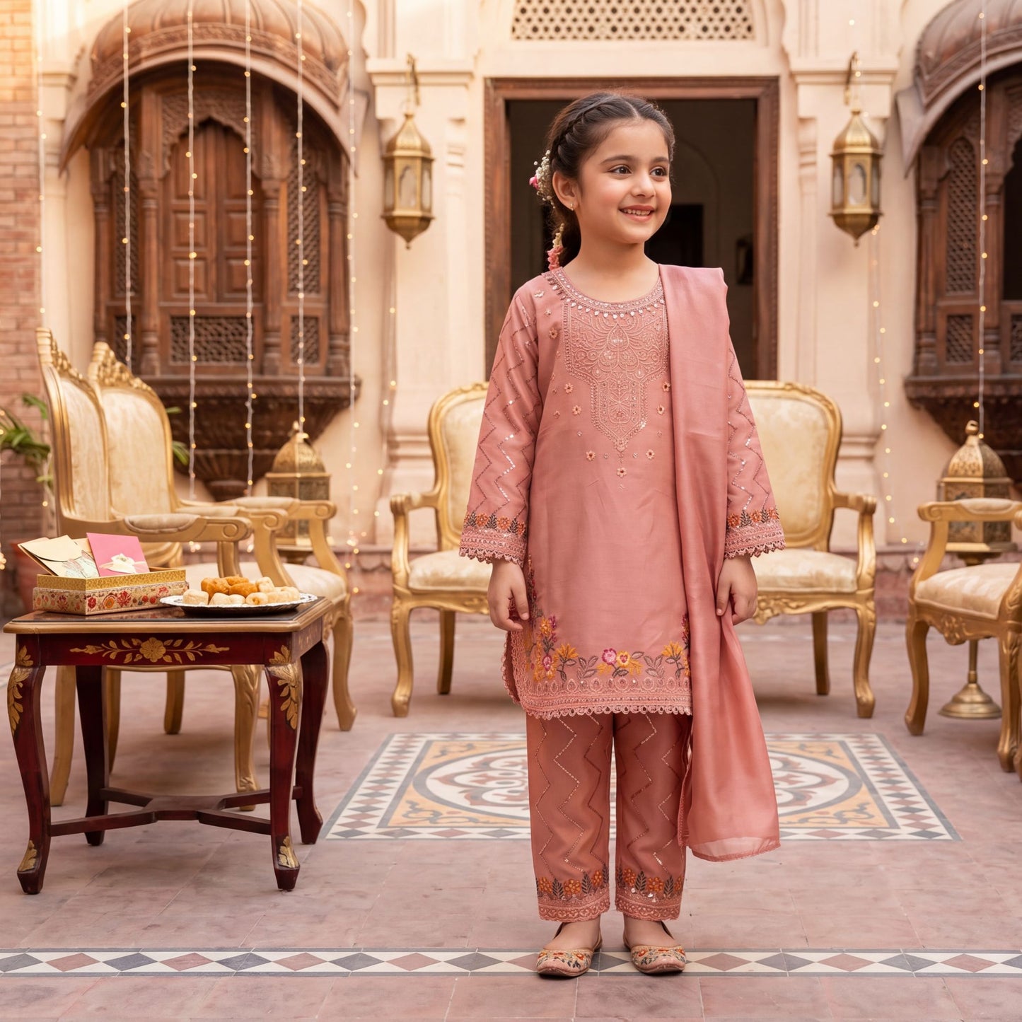 3-Piece  Suit - Peach Intricately Embroidered  Festive Collection