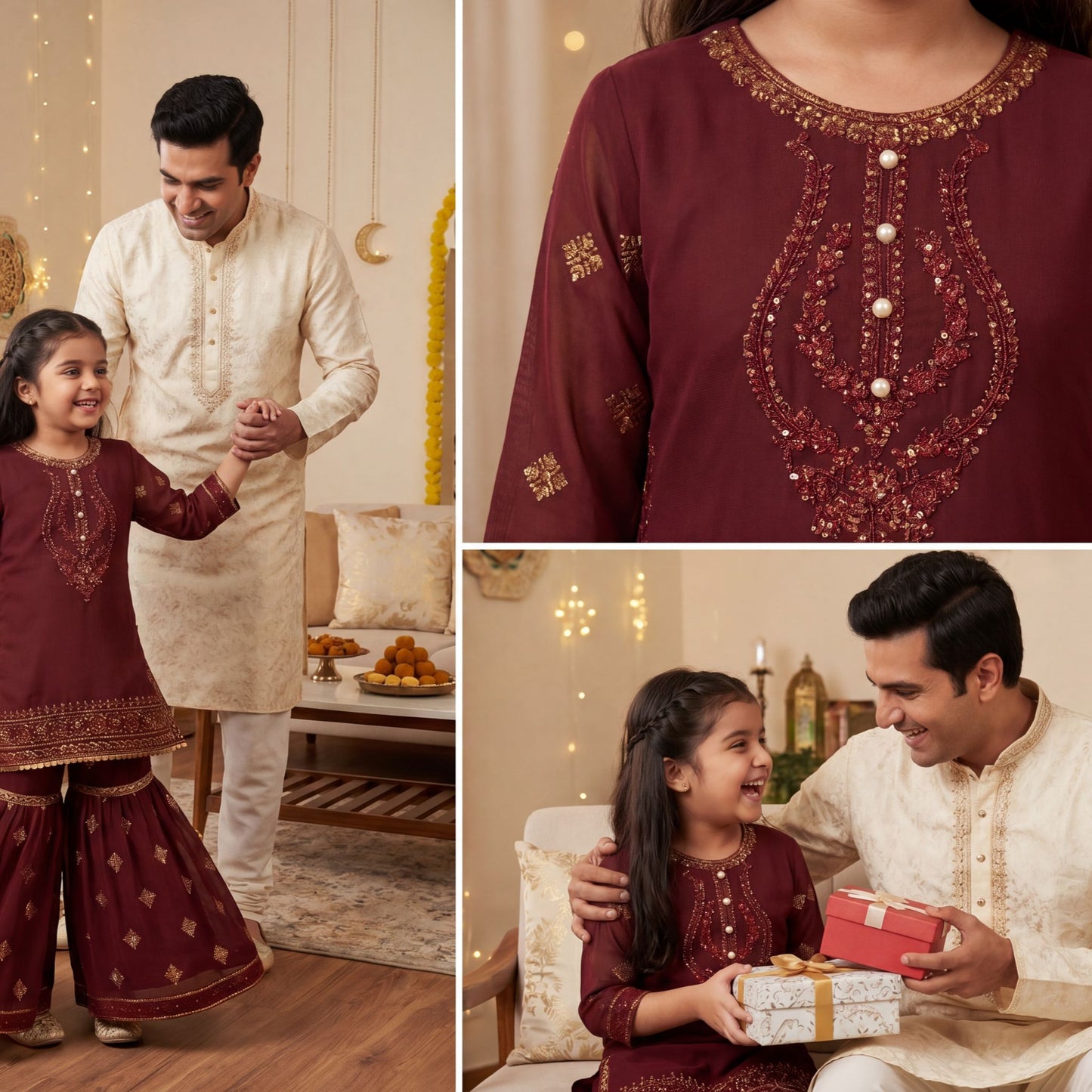 Elegant Deep Burgundy Georgette  Gharara Suit for Girls