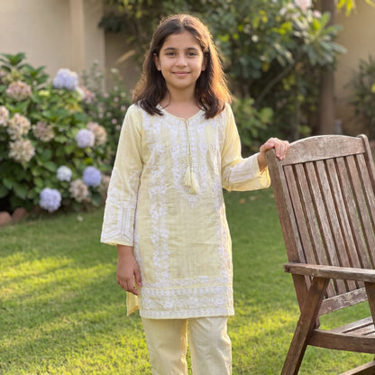 AYLA 2-Piece  Suit Lemon Blossom   White Thread Embroidered
