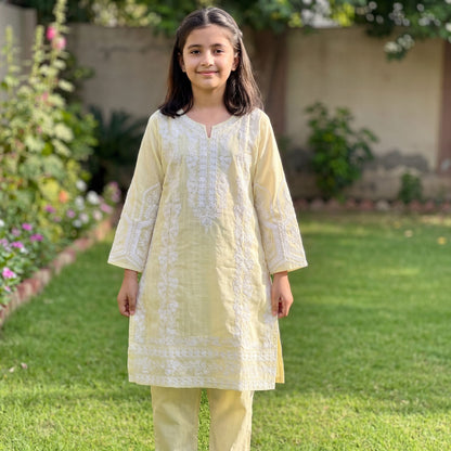 AYLA 2-Piece  Suit Lemon Blossom   White Thread Embroidered