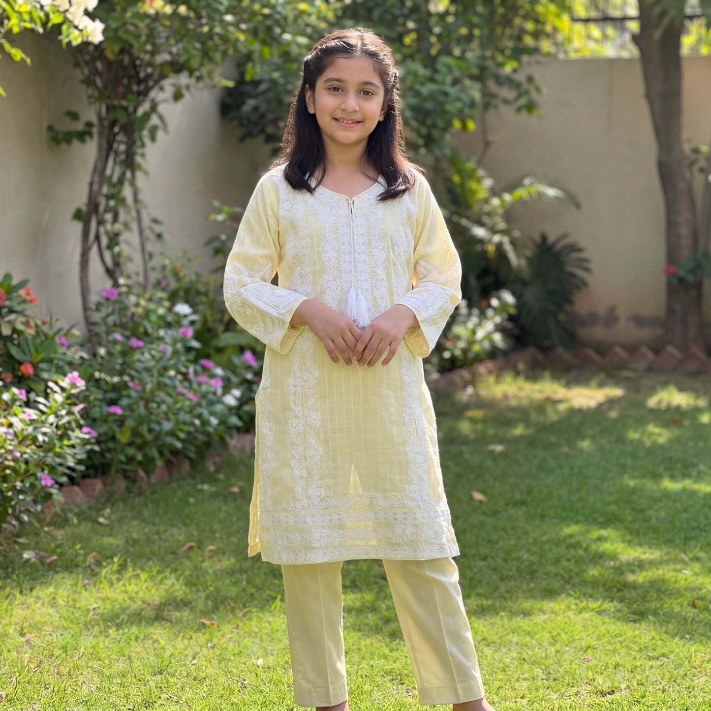 AYLA 2-Piece  Suit Lemon Blossom   White Thread Embroidered