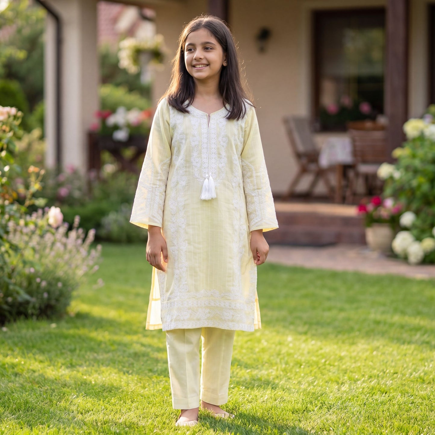 AYLA 2-Piece  Suit Lemon Blossom   White Thread Embroidered