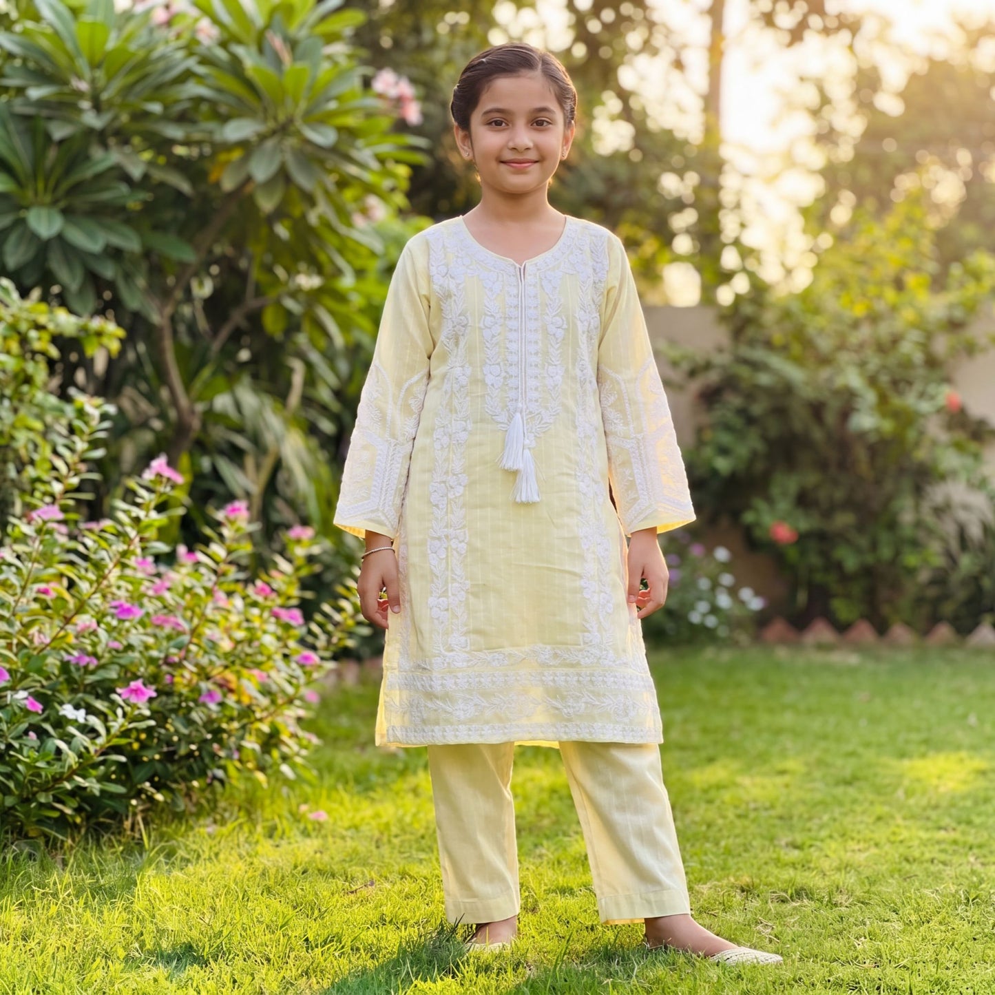 AYLA 2-Piece  Suit Lemon Blossom   White Thread Embroidered