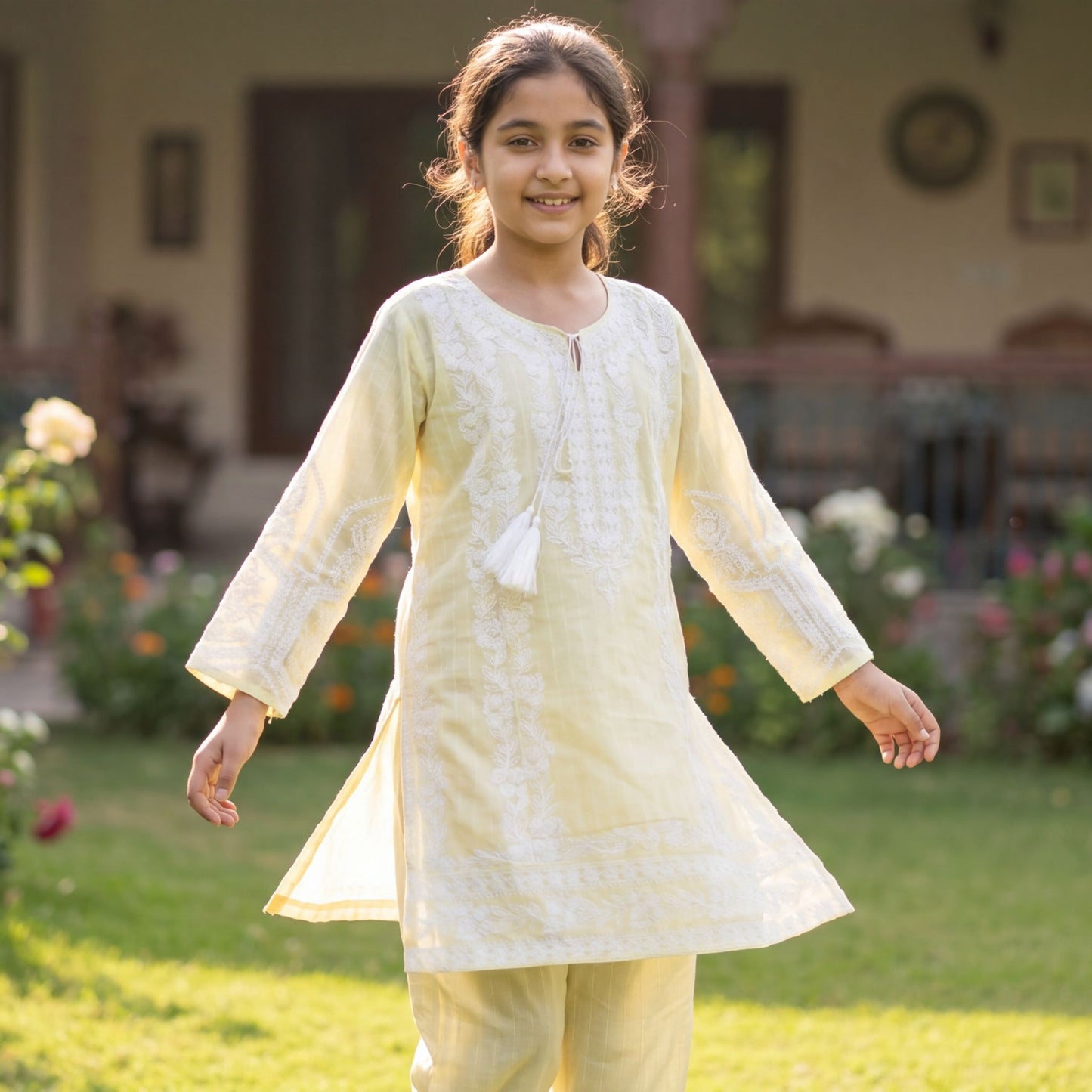 AYLA 2-Piece  Suit Lemon Blossom   White Thread Embroidered