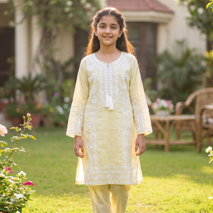 AYLA 2-Piece  Suit Lemon Blossom   White Thread Embroidered