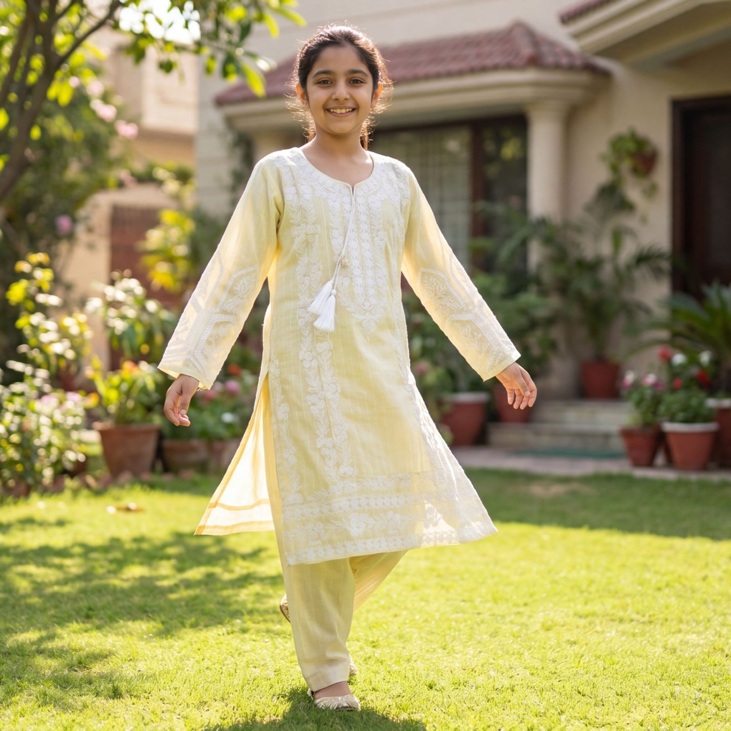 AYLA 2-Piece  Suit Lemon Blossom   White Thread Embroidered