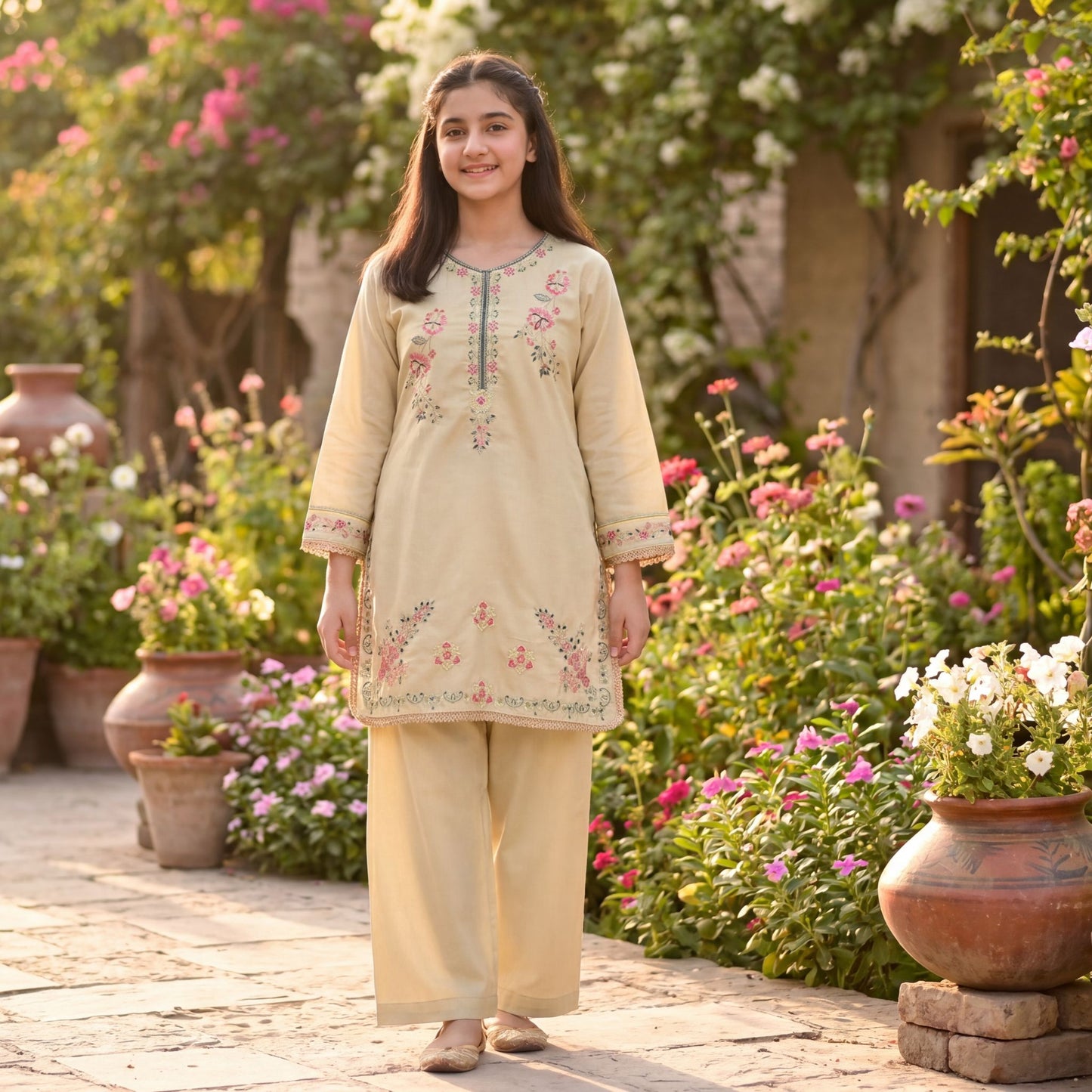2-Piece Suit The Spring Blossom Beige Embroidered