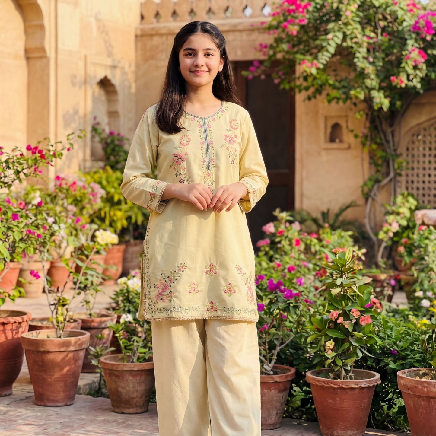 2-Piece Suit The Spring Blossom Beige Embroidered