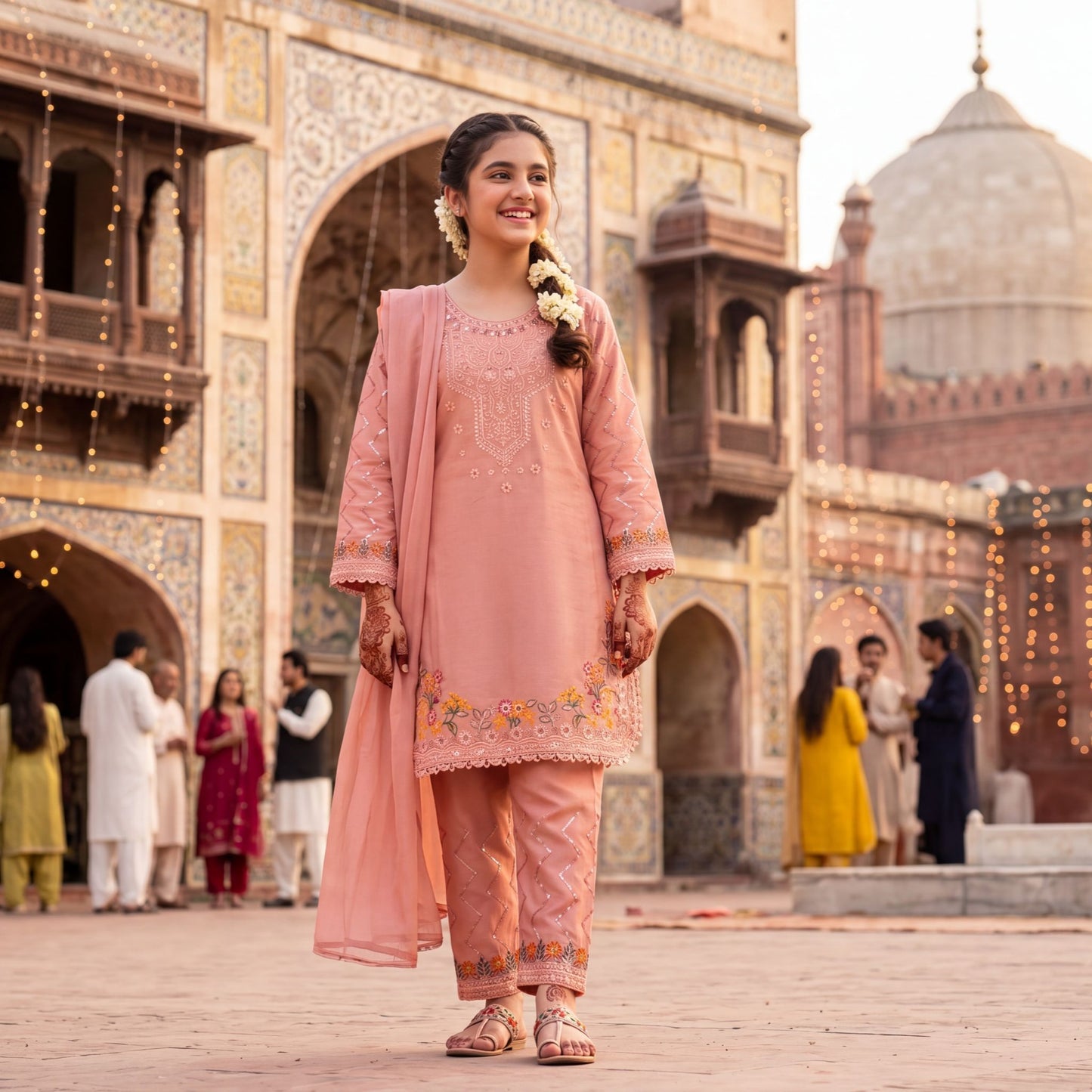 3-Piece  Suit - Peach Intricately Embroidered  Festive Collection
