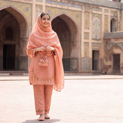 3-Piece  Suit - Peach Intricately Embroidered  Festive Collection