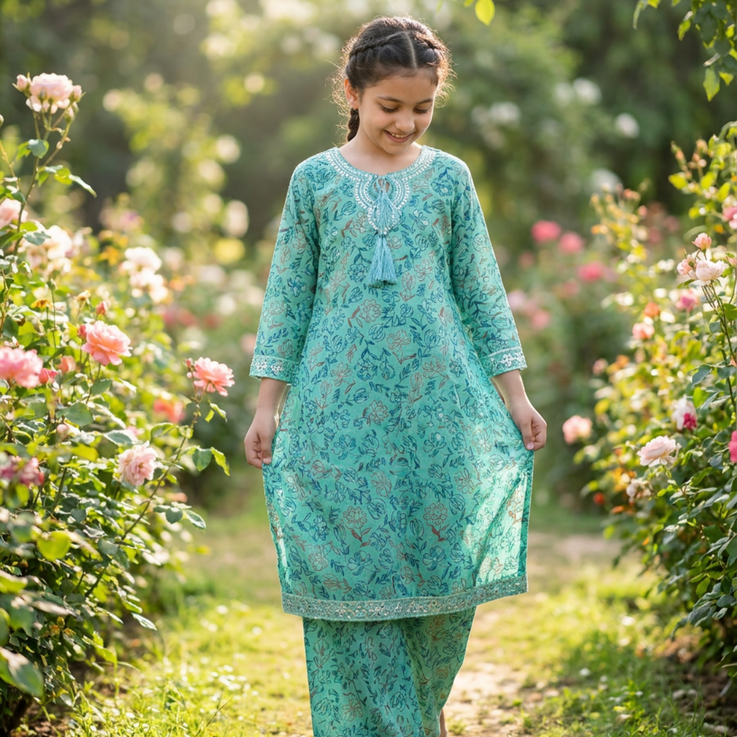 ARIA – 2 Piece Suit Premium Embroidered Mint Floral Lawn Set