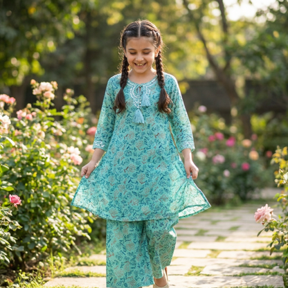 ARIA – 2 Piece Suit Premium Embroidered Mint Floral Lawn Set