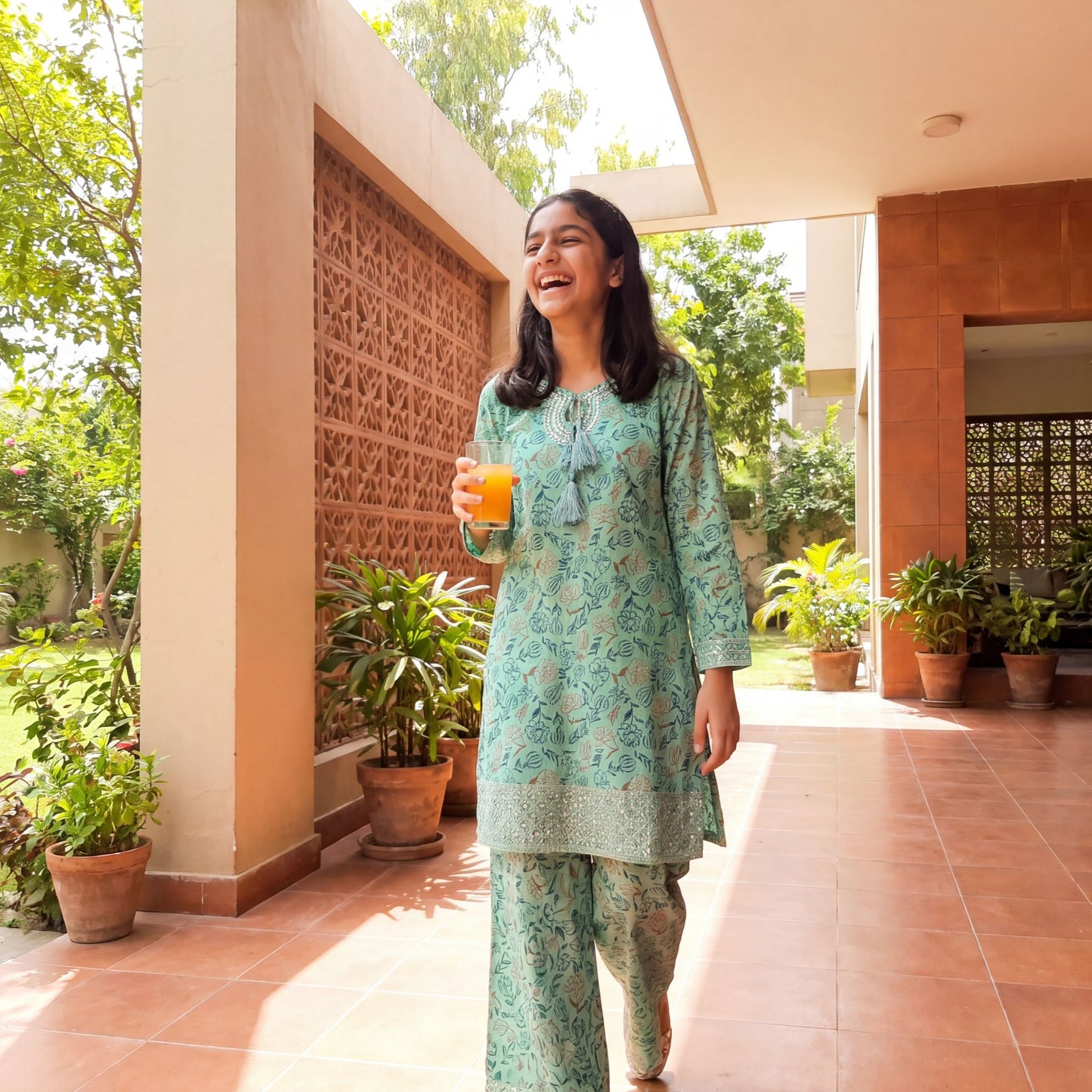 ARIA – 2 Piece Suit Premium Embroidered Mint Floral Lawn Set