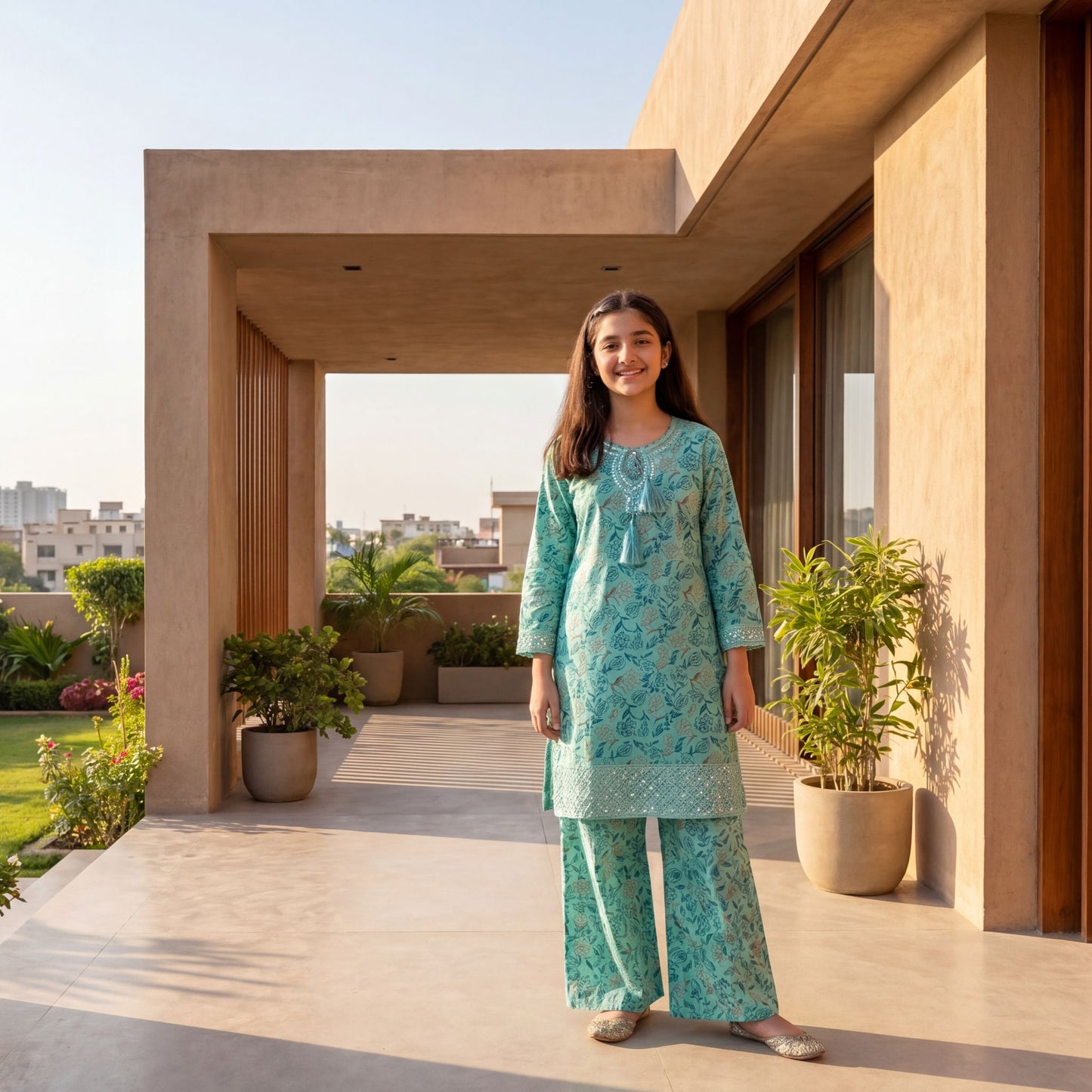 ARIA – 2 Piece Suit Premium Embroidered Mint Floral Lawn Set