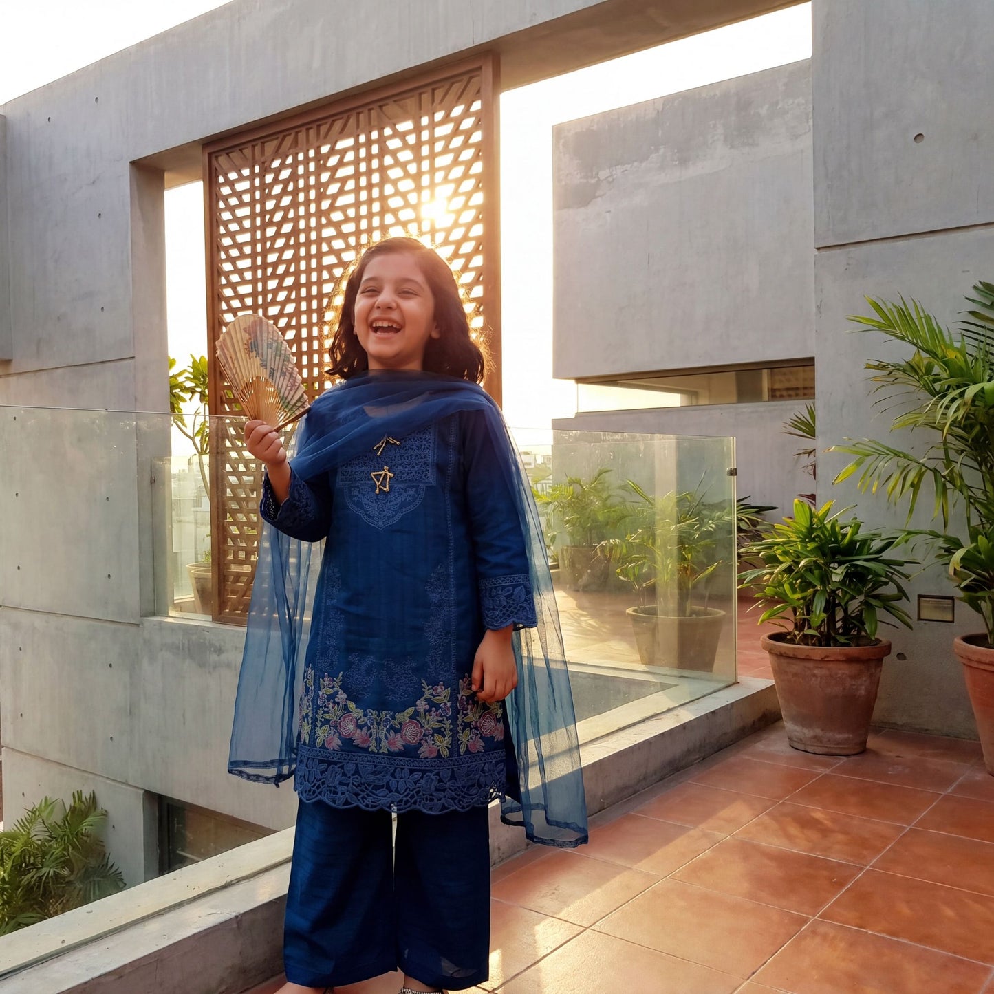 RAYA – 3 Piece Suit  Luxury Embroidered Royal Blue Organza & Lawn Set