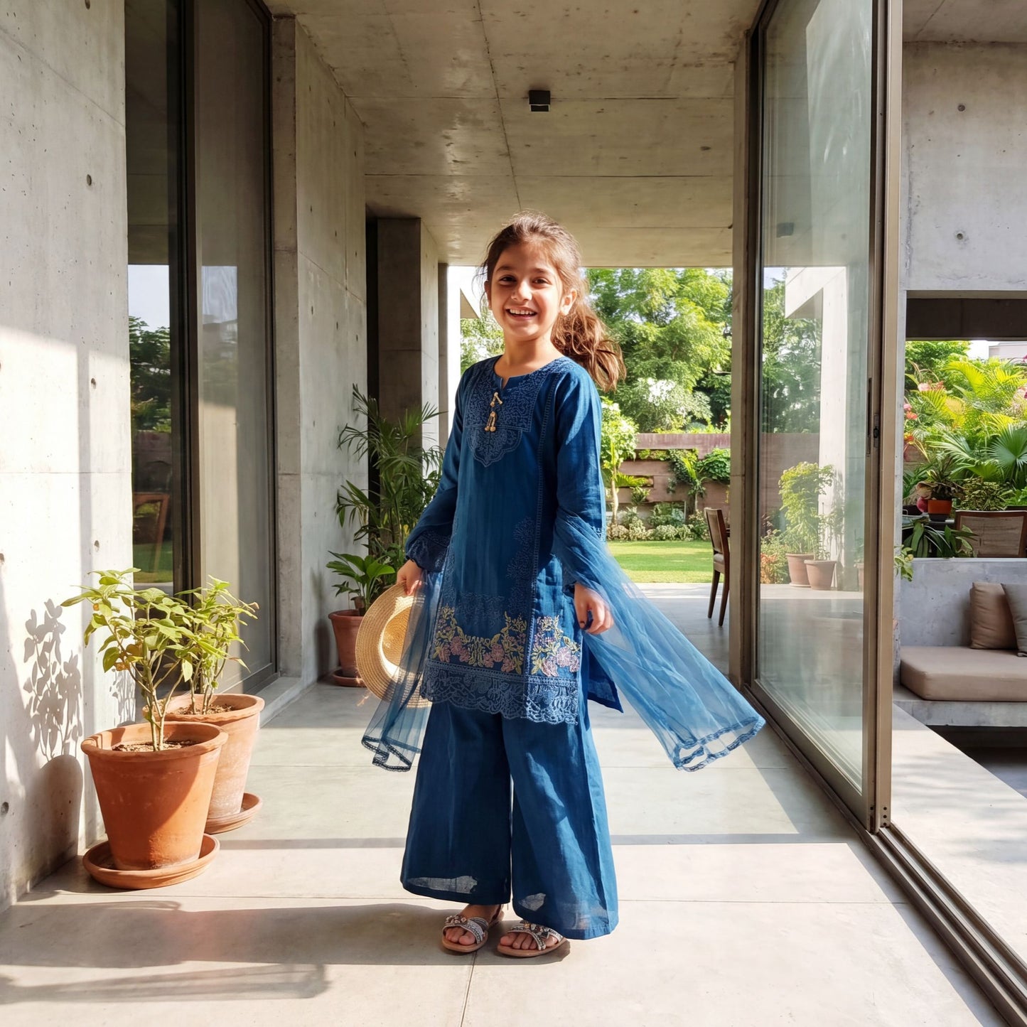 RAYA – 3 Piece Suit  Luxury Embroidered Royal Blue Organza & Lawn Set