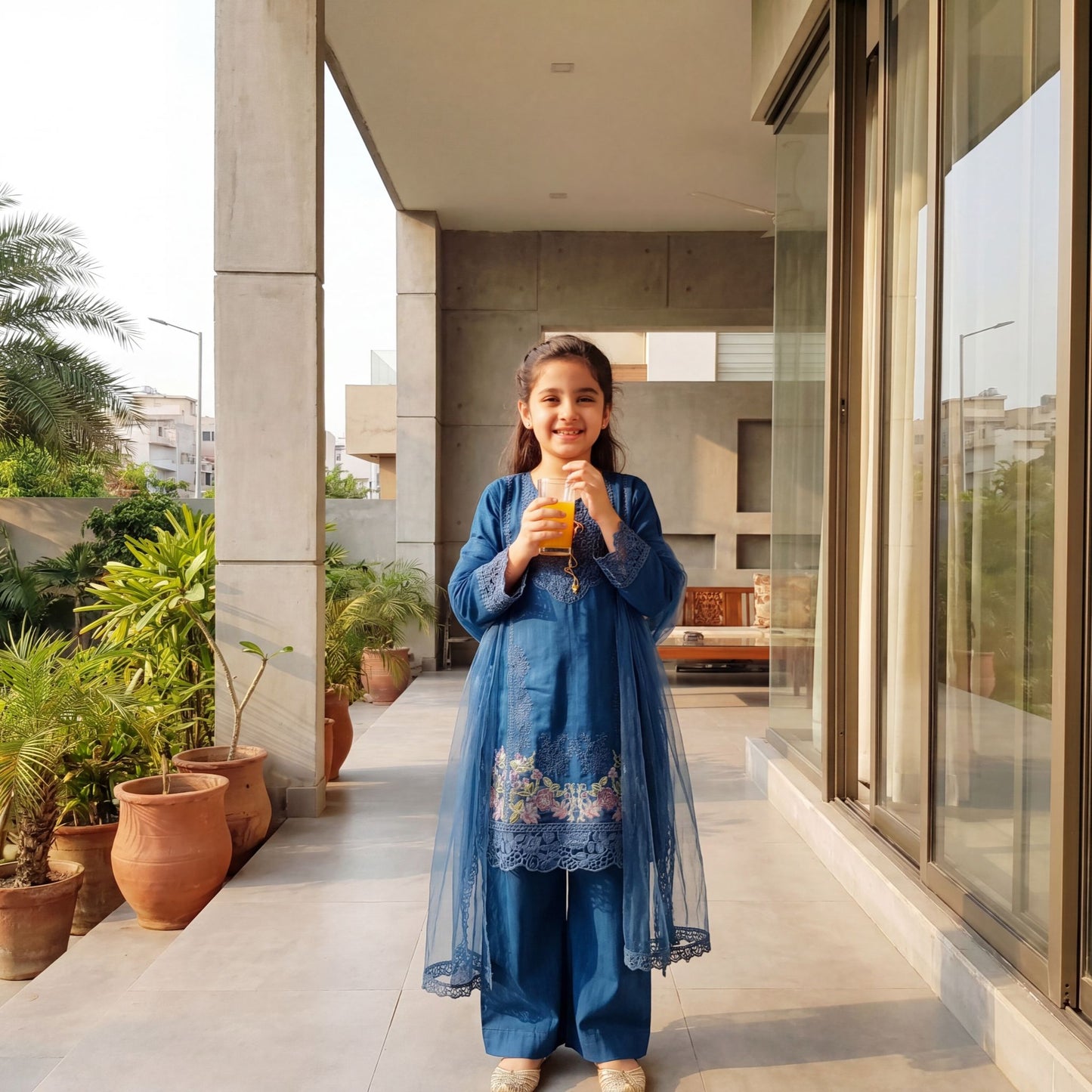 RAYA – 3 Piece Suit  Luxury Embroidered Royal Blue Organza & Lawn Set