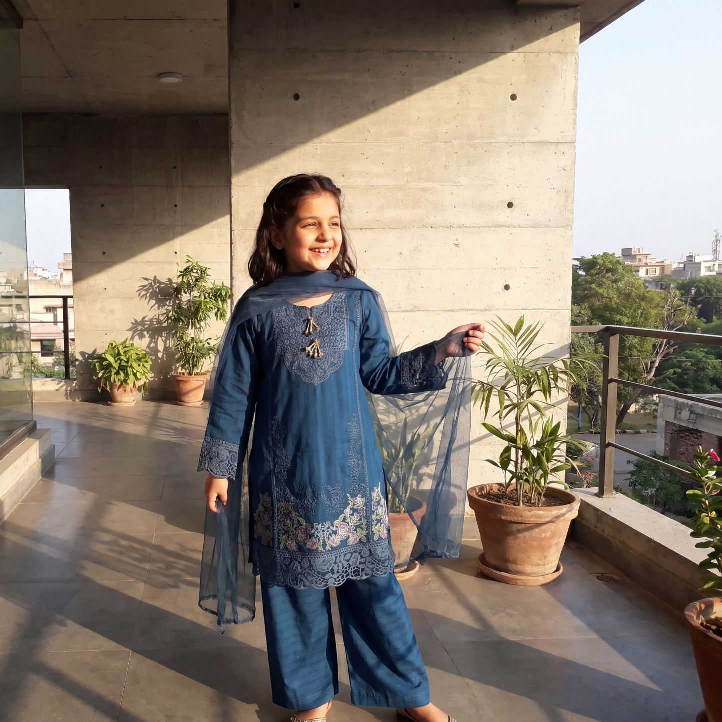 RAYA – 3 Piece Suit  Luxury Embroidered Royal Blue Organza & Lawn Set