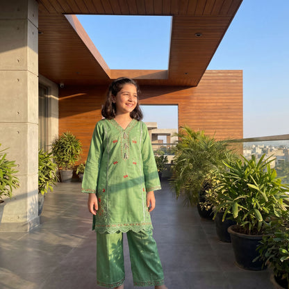 ZAYNAH –2 Piece Premium Embroidered Lime Lawn Set
