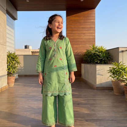 ZAYNAH –2 Piece Premium Embroidered Lime Lawn Set