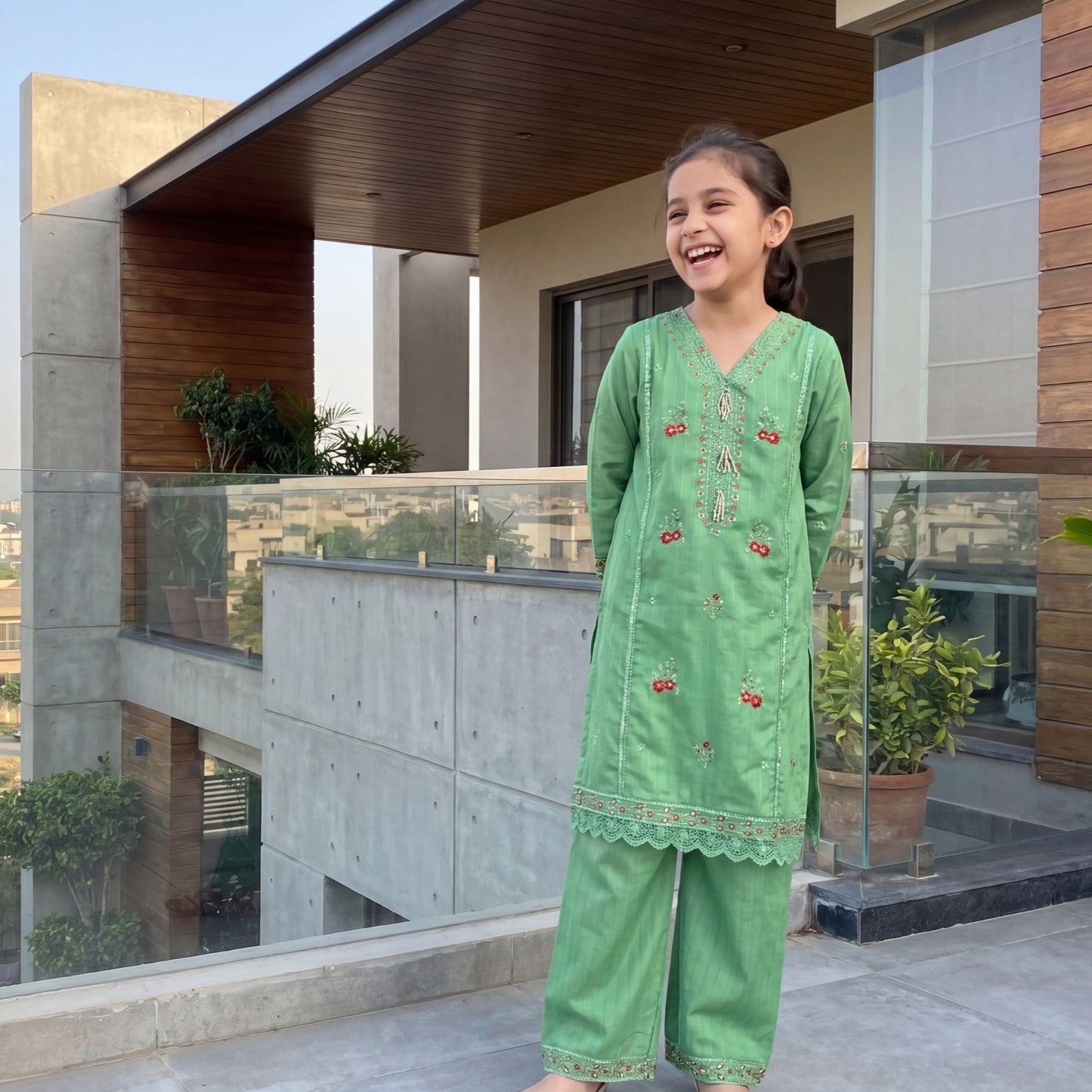 ZAYNAH –2 Piece Premium Embroidered Lime Lawn Set