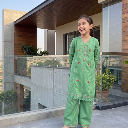 ZAYNAH –2 Piece Premium Embroidered Lime Lawn Set