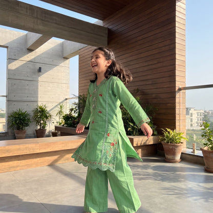 ZAYNAH –2 Piece Premium Embroidered Lime Lawn Set