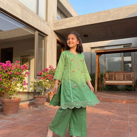 ZAYNAH –2 Piece Premium Embroidered Lime Lawn Set