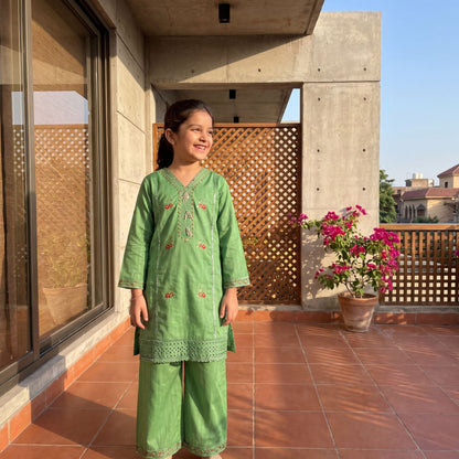 ZAYNAH –2 Piece Premium Embroidered Lime Lawn Set