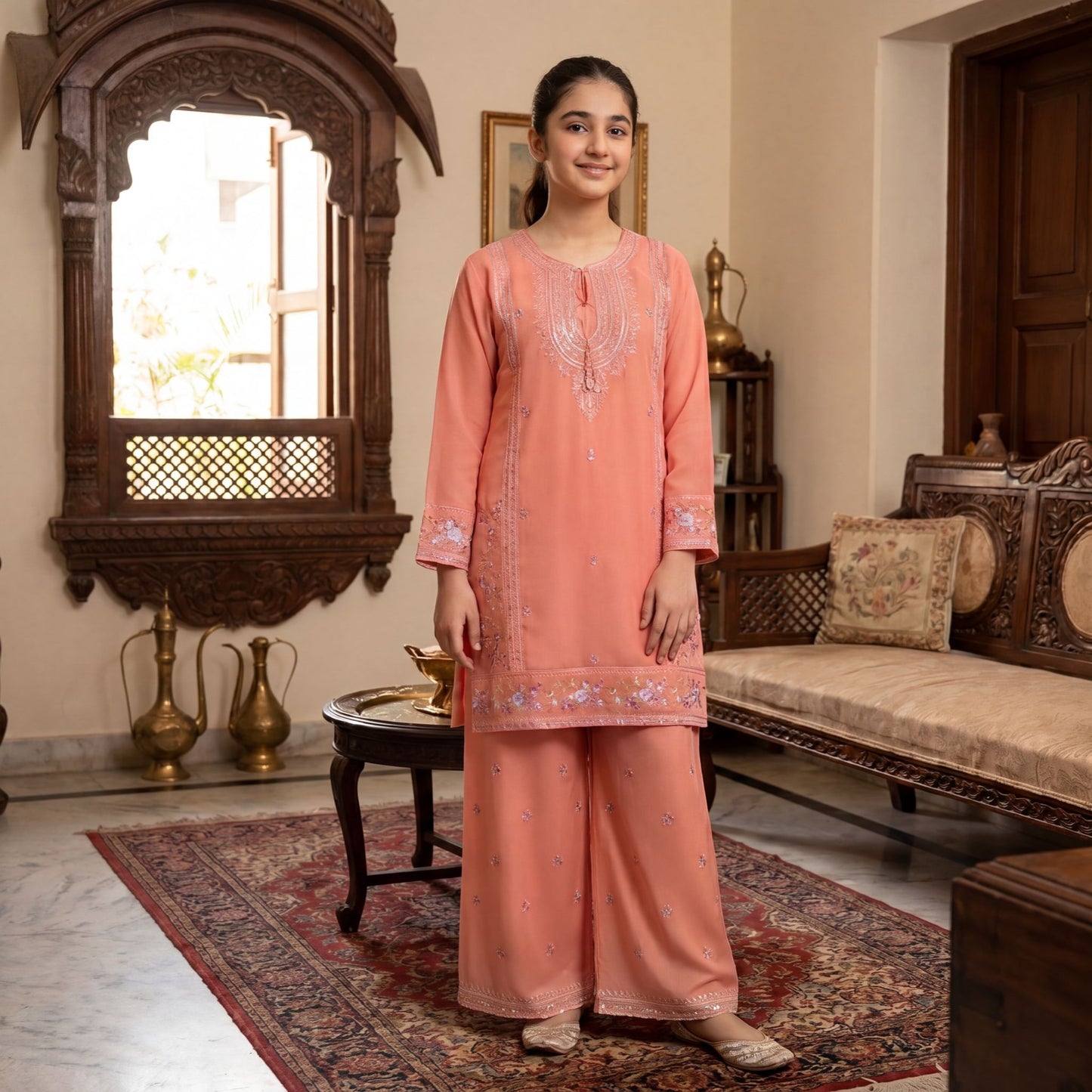 2-Piece Festive Set The Coral Radiance Embroidered