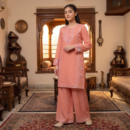 2-Piece Festive Set The Coral Radiance Embroidered